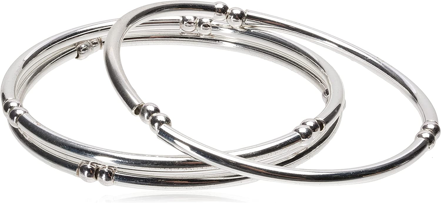 230816064427272_1 NINE WEST Women's Classics Silvertone Stretch Bangle Bracelet 3 Piece Set - Image 1